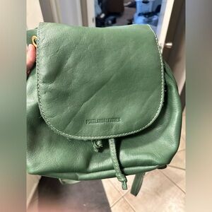 Portland leather bucket backpack in eucalyptus